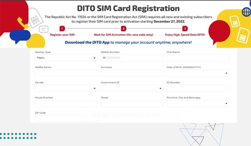 DITO SIM registration form
